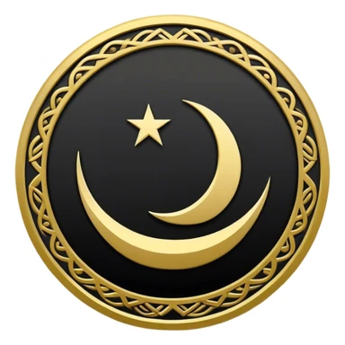 Emoji of the Al-Rashid Flag: Golden circle with pattern and band on black, with "Allahu Akbar". sticker