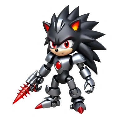 Robotic black Shadow the Hedgehog with metallic body, glowing red eyes, and mechanical quills sticker