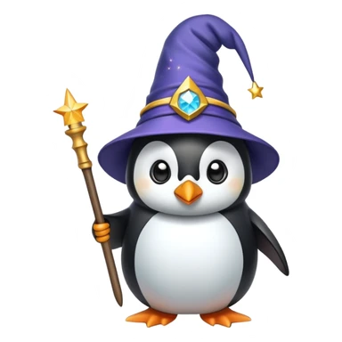 a penguin wearing a wizard hat and holding a magic wand sticker