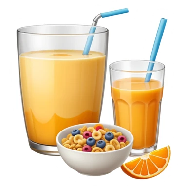 A glass of juice and a bowl with cereals sticker