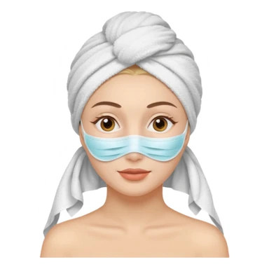 Woman wearing a skincare mask with a towel in her head  sticker