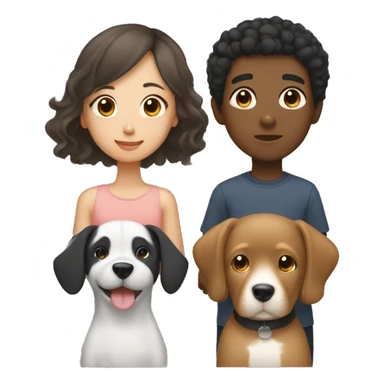 Asian girl, which has straight hair, and black boy, which had curly hair, with a dog sticker