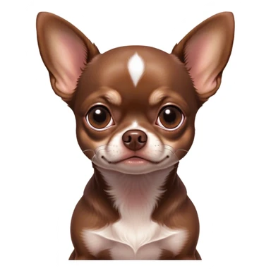 Cinematic Grumpy Chocolate Short Haired Chihuahua Portrait Emoji, Head tilted slightly with a deeply unimpressed expression, thick chocolate fur with a glossy sheen, large, droopy dark eyes narrowed into an unamused glare, ears slightly drooping in exasperation, Simplified yet comically expressive features, highly detailed, glowing with a dry, sarcastic glow, high shine, effortlessly judgmental yet dignified, stylized with a touch of cynicism, bright but brooding, soft glowing outline, capturing the essence of an eternally unimpressed yet endearing pup, so lifelike it feels like it could sigh heavily at you in disdain at any moment! sticker