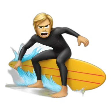 angry surfer in a wetsuit on a surfboard sticker