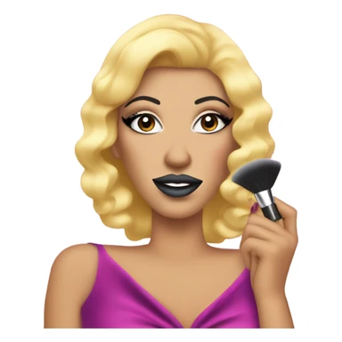 A drag queen, putting on blusher from a compact sticker