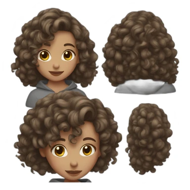 Girl with mid long brown curly hair and grey sweat-shirt  sticker