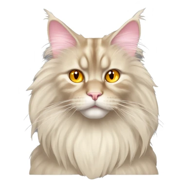 A cream-colored Maine Coon with long, fluffy fur, striking yellow-orange eyes, a pink nose, and a regal, serious expression. sticker