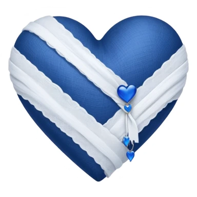 white gauze strip wrapped diagonally around a dark blue heart sticker