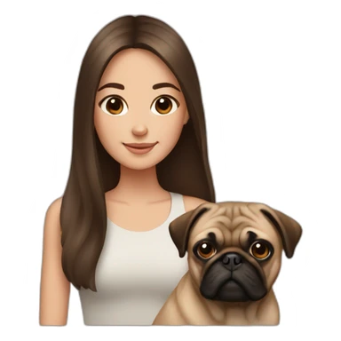 Girl with long brown hair and brown pug sticker