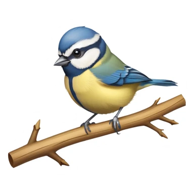 small blue tit bird with yellow chest perched on branch sticker