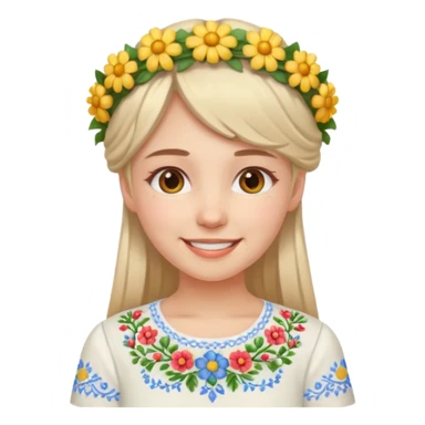 Ukrainian girl in a white embroidered shirt with a flower crown on her head sticker