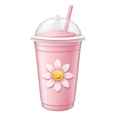 Pastel pink and white Sakura flower smoothie inside a plastic cup with a lid and straw  sticker