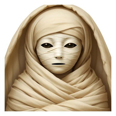 A snug, cozily wrapped mummy, fully encased in soft, slightly loose bandages, even its face gently hidden behind folds with only a tiny glimpse of sleepy eyes, nestled in warm, faded tones with gentle golden accents, simplified yet irresistibly charming, highly detailed with a soft glowing outline capturing the peaceful aura of an ancient being drifting into rest! sticker