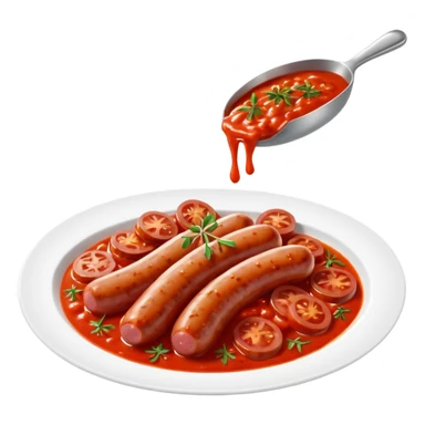 emoji of Rougail saucisse meal. Typical Reunion island meal consisted of Sliced sausage in tomato sauce (strong red color) with thym  sticker