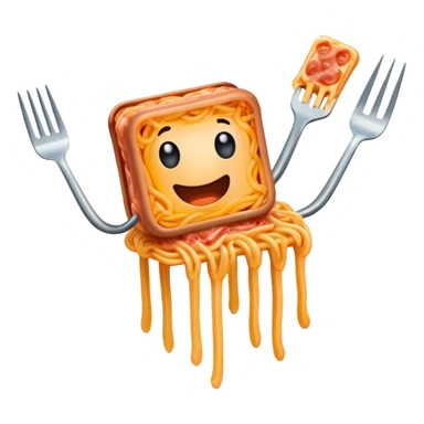  flying fork holding SPAM meat melted spaghetti slop  sticker
