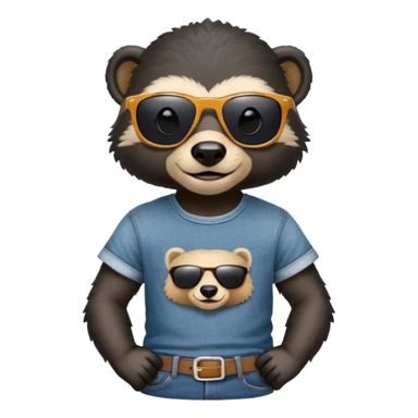 friendly anthropomorphised honey badger in jeans and a t-shirt, wearing sunglasses, head and shoulders portrait sticker