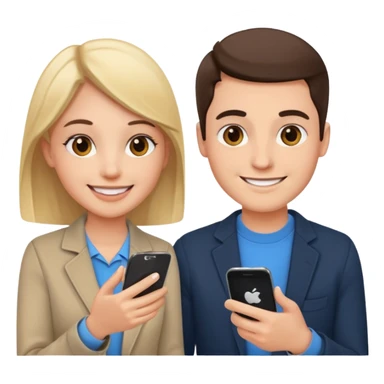two people smiling and holding out their smartphones to exchange contacts sticker