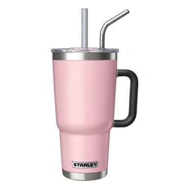 Light pink 40oz Stanley tumbler with handle and straw sticker