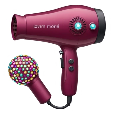 burgundy blow dryer covered in gems sticker