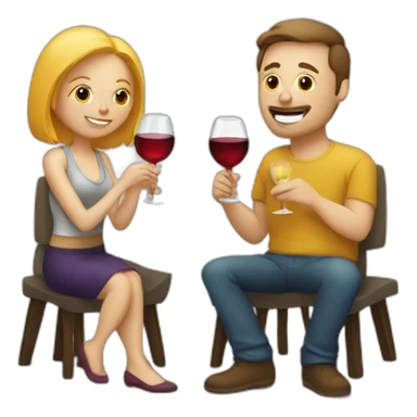 white couple drinking wine and eating cheese sticker