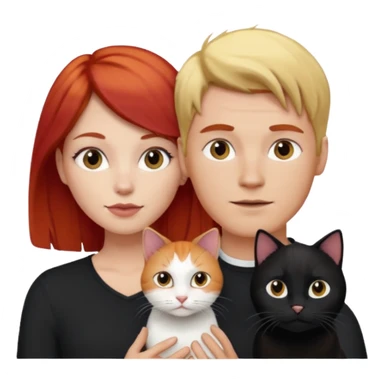 Casal com homem loiro e mulher ruiva e gato preto com branco sticker