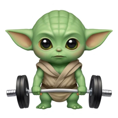 Baby yoda holding a barbell sticker