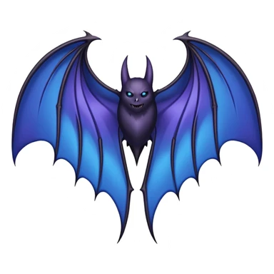 Dark fantasy bat wings, symmetrical, sharp edges, deep black with subtle blue-purple highlights, realistic, high detail, isolated on black background sticker