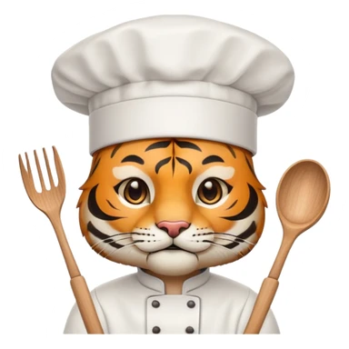 chef tiger face with chef hat and cooking utensils for Twitch emote sticker