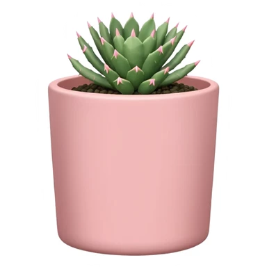 A pastel pink ceramic pot, cylindrical and shallow, containing a cereus cactus. sticker