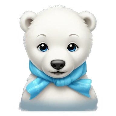 Baby Polar bear wearing a blue bow on its head and a matching scarf sticker