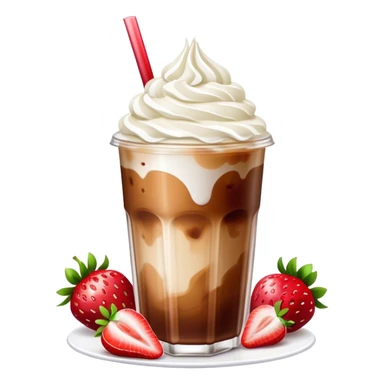 iced coffee drink with strawberry syrup, milk, whipped cream and strawberry pieces on top sticker