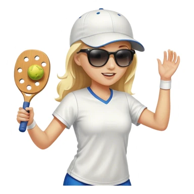 Girl with blond hair  wearing a white baseball cap and sunglasses playing pickleball sticker