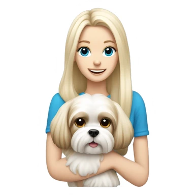 White blond girl with long hair and blue eyes holdin a shih tzu dog sticker