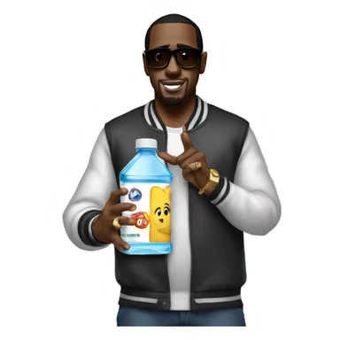 P Diddy with a gallon bottle of no brand baby oil in his right hand sticker