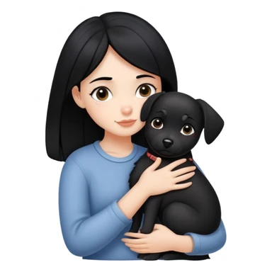 Black haired girl hugging small black dog sticker