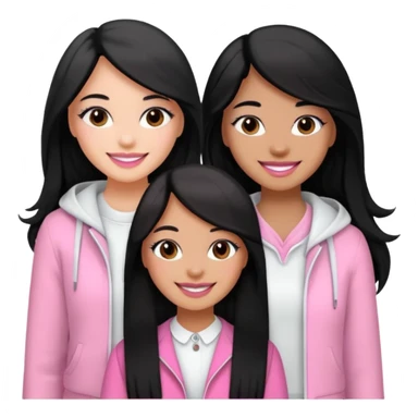 3 besties with professional glammed up looks wearing pink and white, medium skin tone smiling big with black long hair. Very girly  sticker