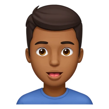 A brown skin guy with dark hair that is his covering forehead, his head is tilted back a bit and his tongue is out sticker