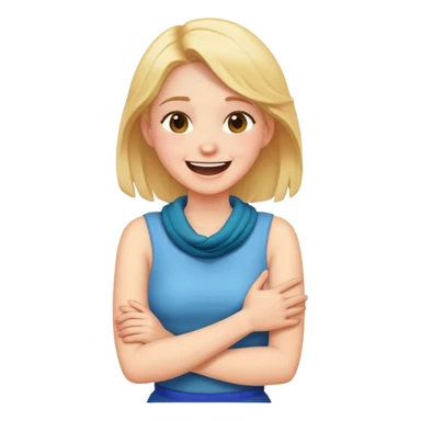 Girl crossing arms holding neck laughing  sticker