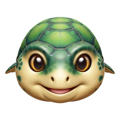 Cinematic Cute Sea Turtle Portrait Emoji, Head tilted playfully and inquisitively, featuring a charming, compact form with a beautifully patterned, domed shell and gentle, sparkling eyes full of oceanic wonder, Simplified yet irresistibly adorable features, highly detailed, glowing with a warm, friendly sea glow, high shine, affectionate and lively, stylized with a touch of whimsical marine charm, soft glowing outline, capturing the essence of a mischievous yet loving sea turtle that seems as if it could swim out of the screen into your arms! sticker