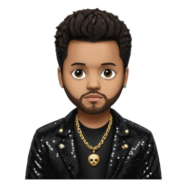 The Weeknd with black sequin jacket, black shirt with necklace, dark brown hair sticker