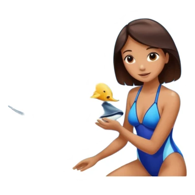 une personne qui est devant un aquarium où on peut carresser un raies menta sticker