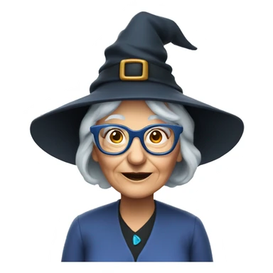 smart granny witch with glasses and blue hat  sticker