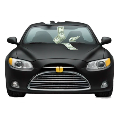 A black car with money flying out of it sticker