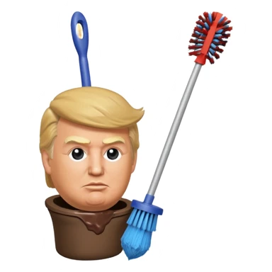 a donald trump shaped toilet brush with shit stains sticker