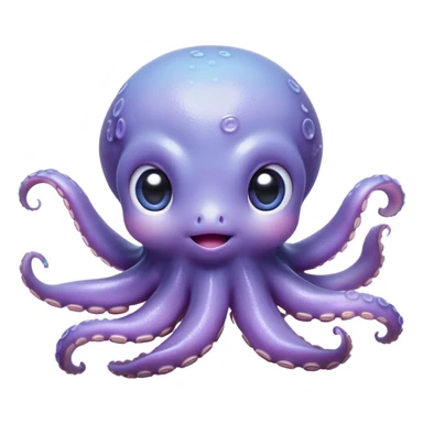 Cinematic Cute Baby Octopus Portrait Emoji, Head tilted slightly in a curious and endearing way, featuring a smooth, rounded light blue-purple body with enormous, sparkling eyes filled with warmth and innocence, delicate tentacles curling playfully, Simplified yet irresistibly adorable features, highly detailed, glowing with a soft, dreamy marine glow, high shine, affectionate and gentle, stylized with a touch of whimsical deep-sea charm, soft glowing outline, capturing the essence of a tiny, inquisitive octopus that looks ready to gently drift into your heart! sticker