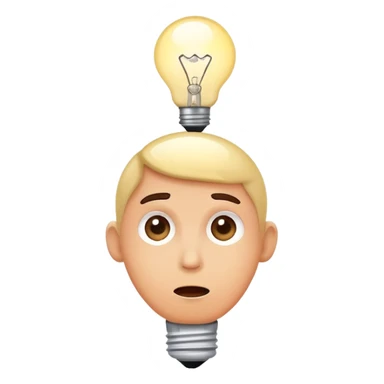 A face with an expression of surprise or mild shock, with a lightbulb above the head. The lightbulb symbolizes the realization of a problem and recognition of its importance. Minimalist, modern style. sticker