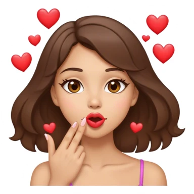 Light skin brunette with light brown eyes blowing a kiss with little hearts coming from her mouth  sticker
