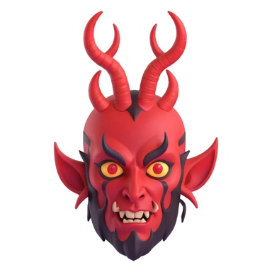 satan character, 3/4 view, menacing, red skin, horns, stylized sticker