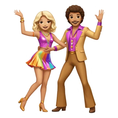 hombre y mujer bailando con ropa de disco de los 70s sticker