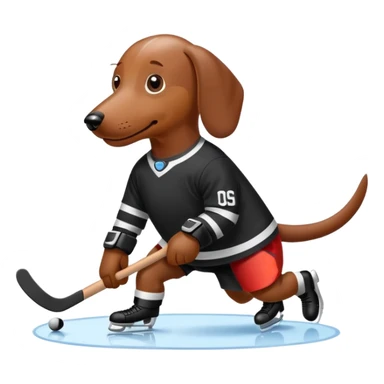 Wiener dog playing ice hockey sticker